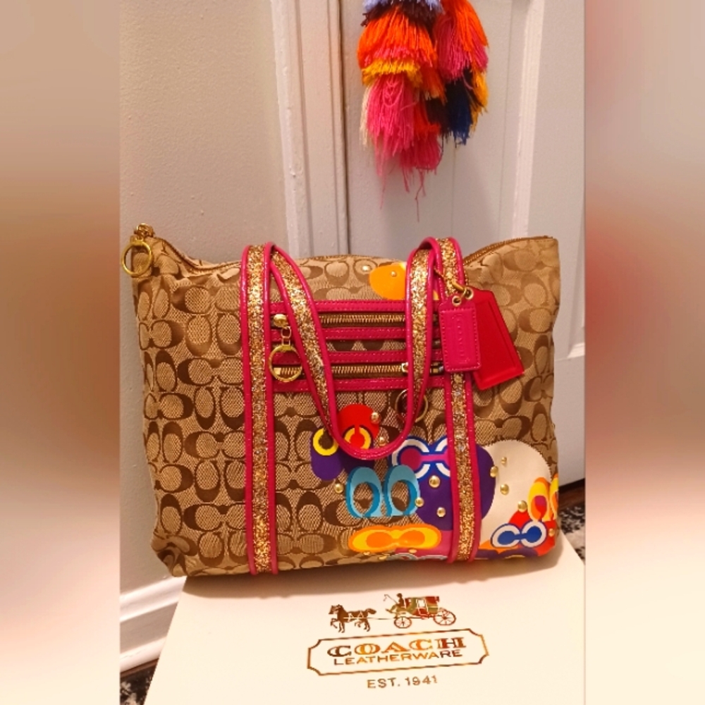 Rare Coach Poppy Pop Signature C Graffiti Glam large tote